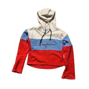 Champion X-Small Color Blocked Red White Blue Atletic Hoodie Sweatshirt